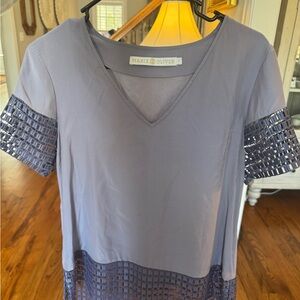 Marie Oliver Lavender Blouse with Lattice Sleeves